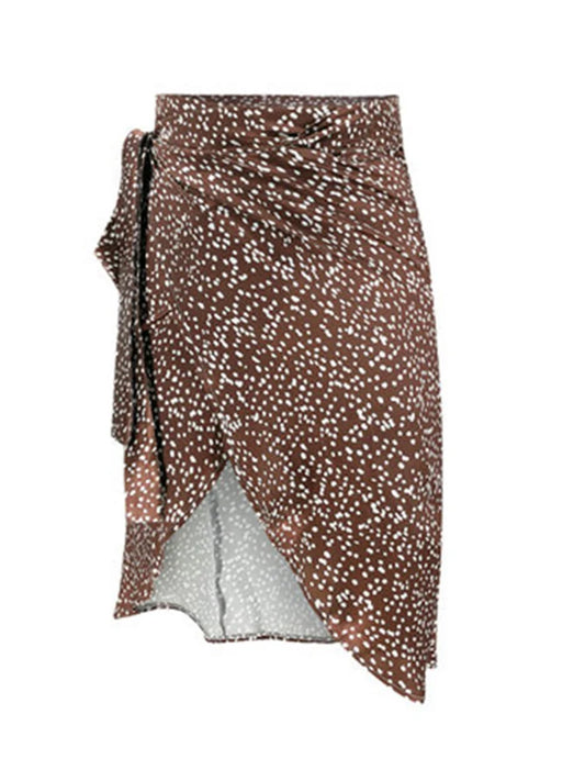 Women Lady Bandage Wraps Skirts Summer High waist Party Casual Bandage Tie up Dots Printing Asymmetric Skirt High street Clothes